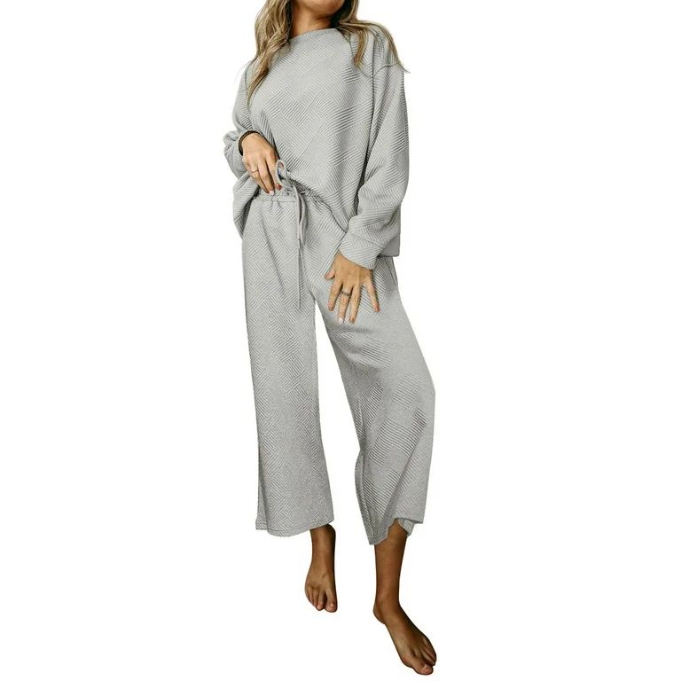 Aleumdr Textured Sets for Women Sweatpants Sweatsuits Set with Pocket Casual Loose Fit Loungewear... | Walmart (US)