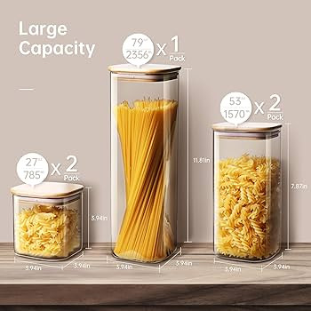 Square Glass Jars with Bamboo Lids [Muti Size Set of 5], Glass Canisters with Airtight Lids, Glas... | Amazon (US)