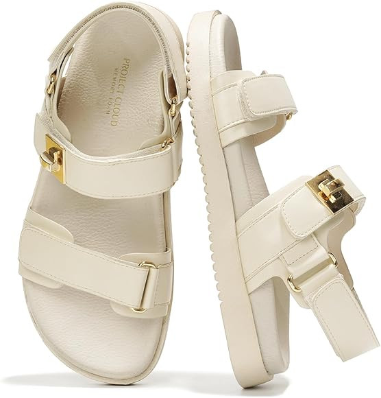 Project Cloud Leather Womens Sandals Comfortable & Adjustable Walking Sandals Women Footwear - St... | Amazon (US)
