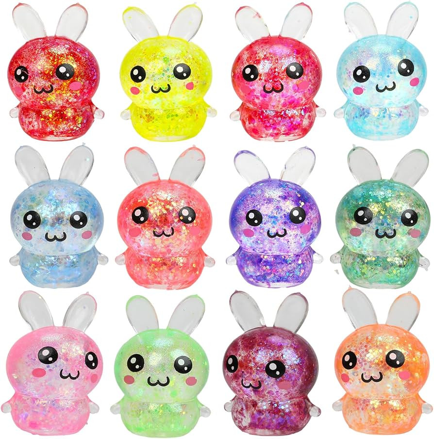 12pcs Easter Glitter Bunny Stress Balls,Squeeze Toys for Kids Boys Girls Easter Basket Stuffers, ... | Amazon (US)