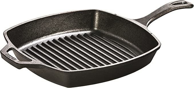 Lodge Cast Iron Grill Pan, Square, Black, 10.5 Inch | Amazon (US)