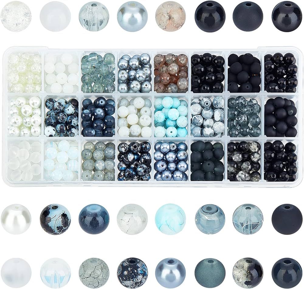 PH PandaHall 8mm Glass Beads 720pcs 24 Color Black Bracelet Beads Rosary Beads Round Marble Loose... | Amazon (US)