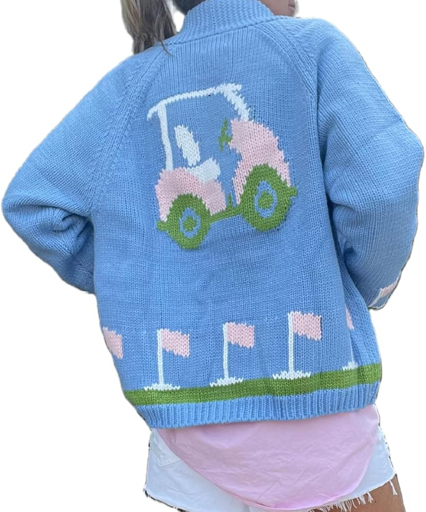 Women Graphic Cardigan Sweaters Oversized Lapel Button Down Long Sleeve Knit Cardigans Outwear Co... | Amazon (US)