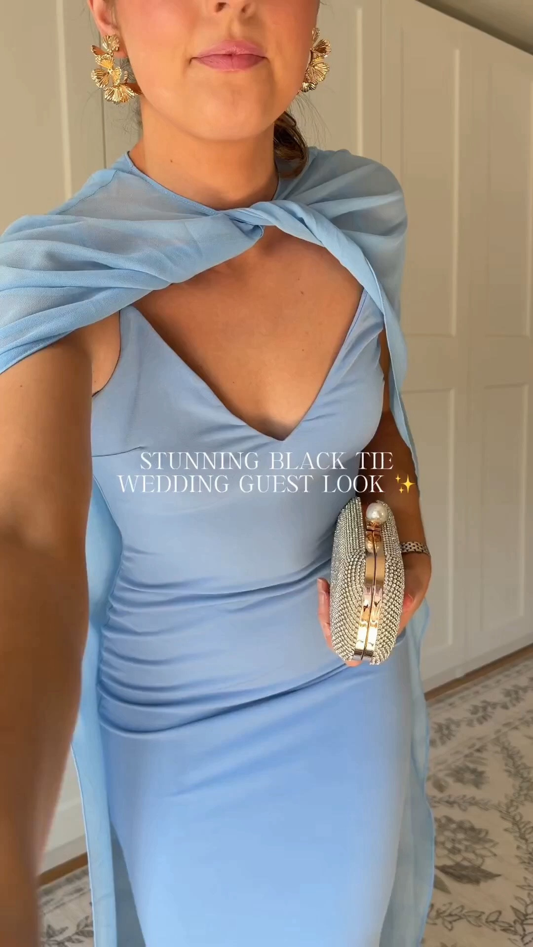 Light blue black tie wedding guest look! Wearing a S