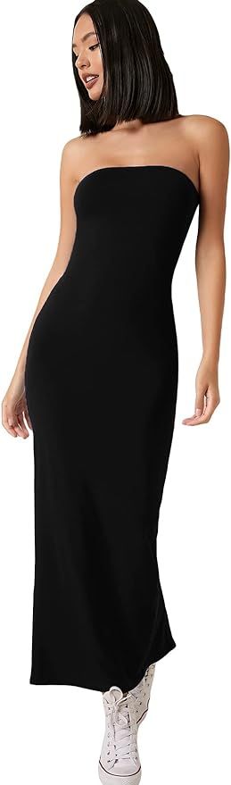 Floerns Women's Solid Strapless Sleeveless Bandeau Tube Top Bodycon Maxi Dress | Amazon (US)