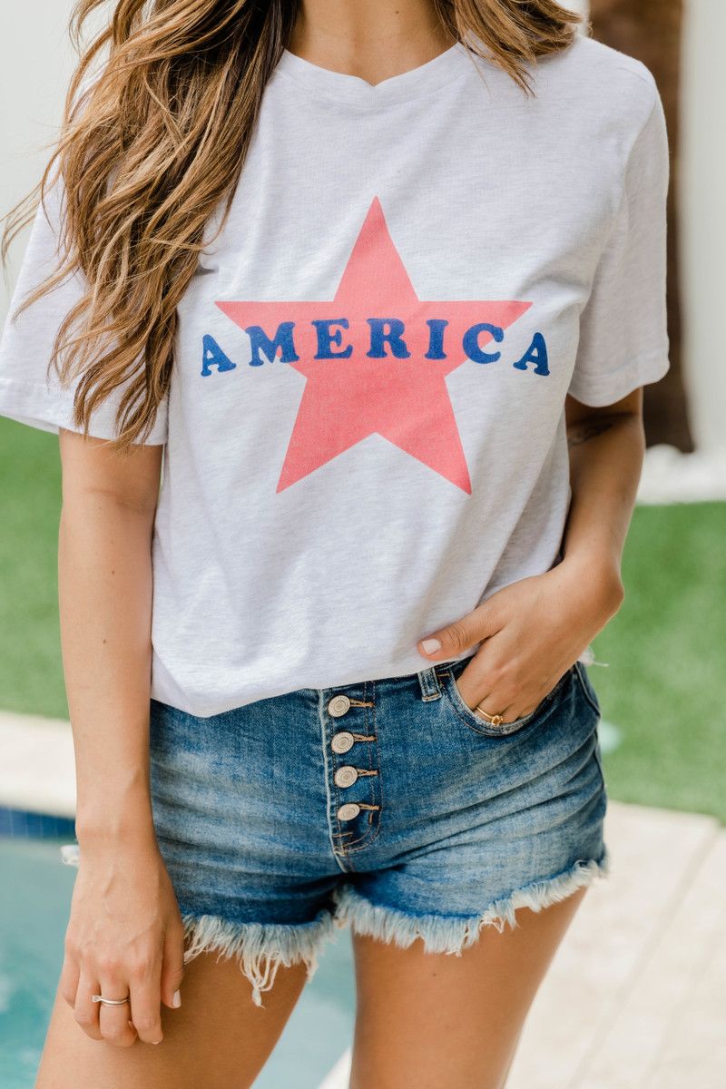 American Star Graphic Tee Ash | The Pink Lily Boutique