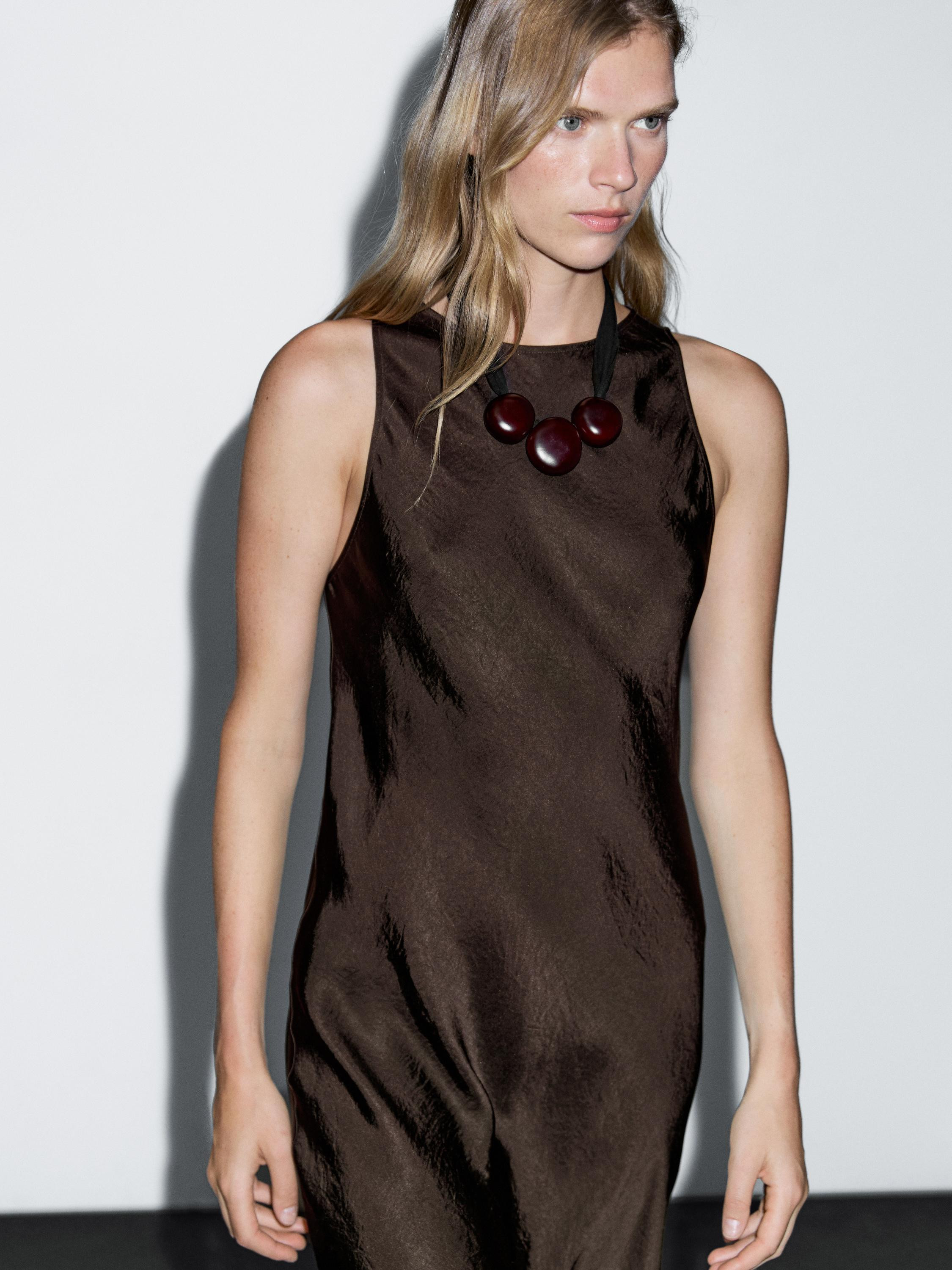 Long satin halter neck dress | Massimo Dutti UK