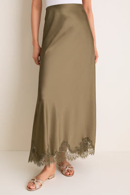 Burnt Olive Satin Mischa Slip Skirt | Tuckernuck (US)