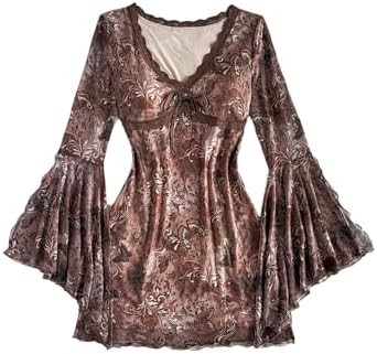 Floerns Women's Boho Flared Sleeve Mini Dress Tribal Flounce Vintage Bell Dresses | Amazon (US)