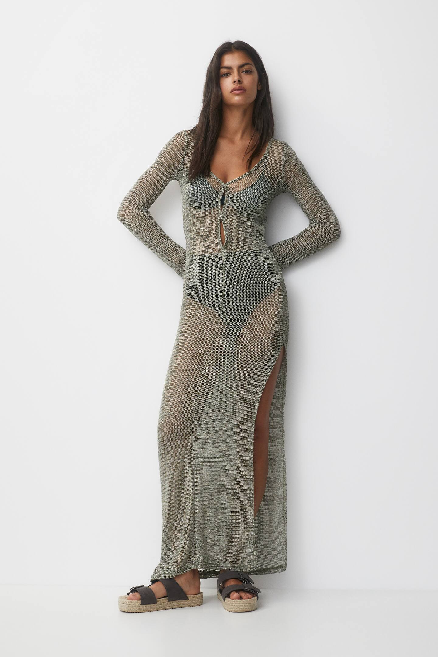 Long mesh fabric dress | PULL and BEAR UK