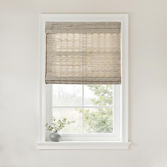 TWOPAGES Natural Woven No Drill Roman Shades, Custom Cordless Light Filtering Bamboo Roman Blinds... | Amazon (US)