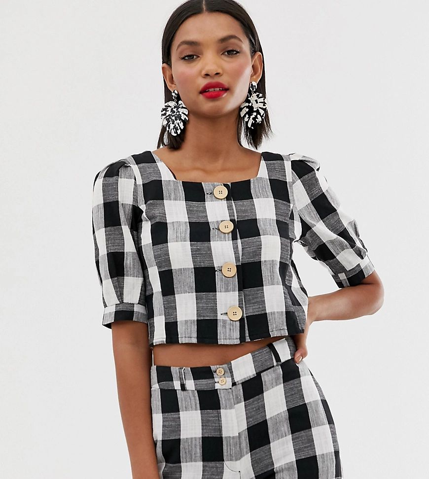 Mango square neck gingham blouse co ord in multi | ASOS (Global)