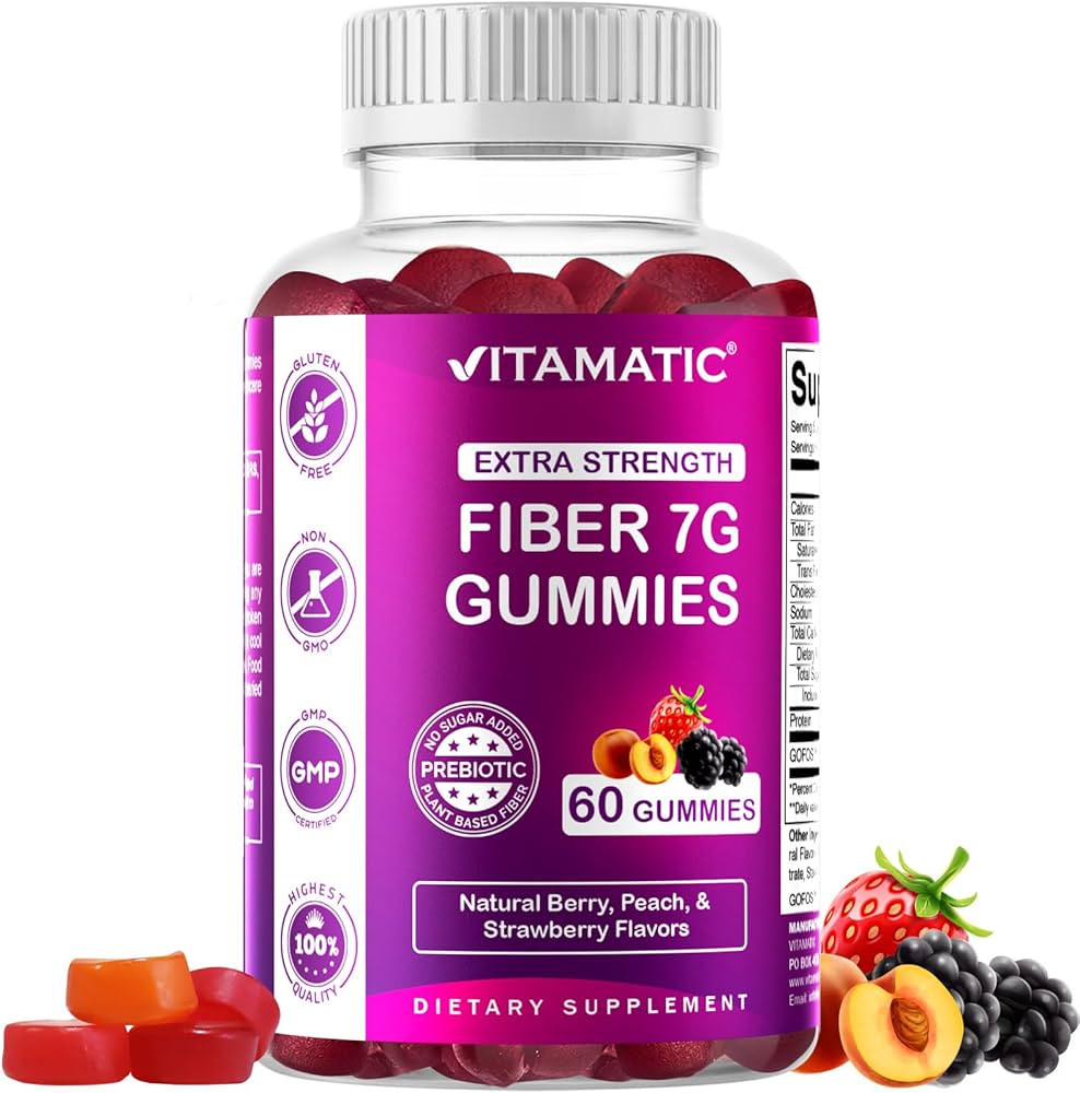Vitamatic Prebiotic Fiber Gummies for Adults - 7G Fiber Extra Strength - Zero Sugar Added - 60 Pe... | Amazon (US)