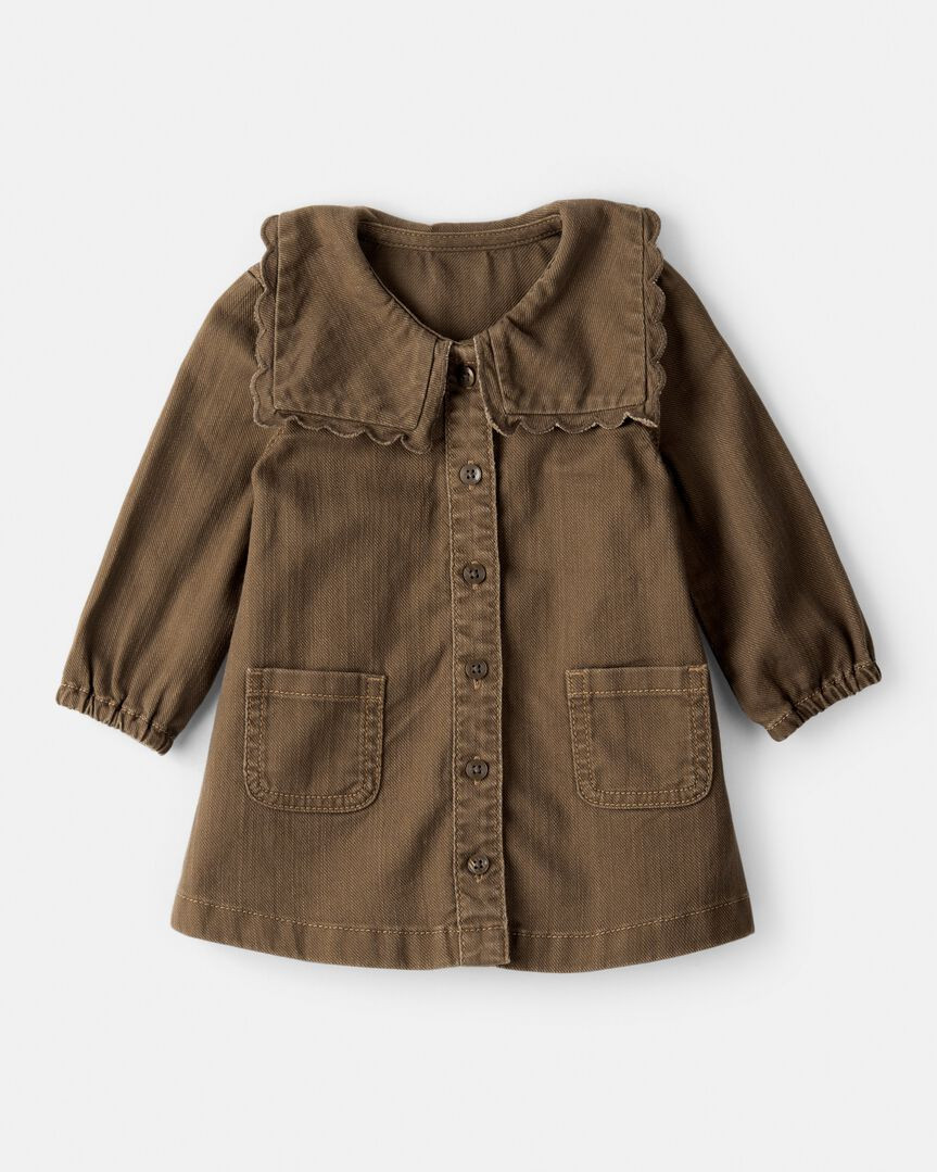 Baby Girl Scalloped Collar Button-Down Long-Sleeve Dress - Brown - OshKosh B'gosh | Carter's | Carter's Inc