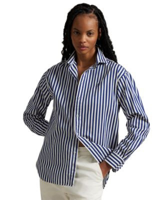 Polo Ralph Lauren Women's Relaxed-Fit Striped Cotton Shirt - Brown/White | Macy's