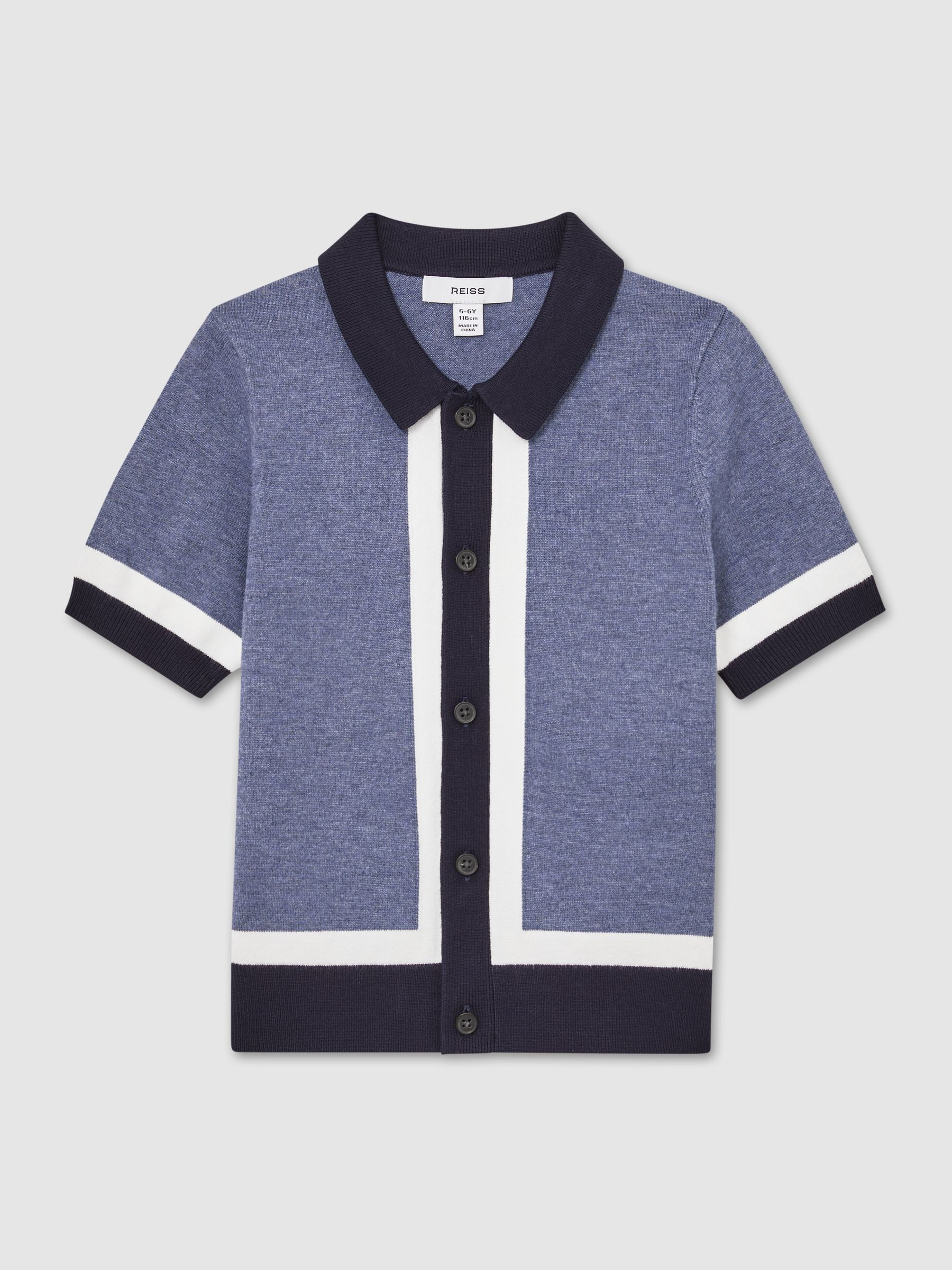 Reiss 3-9 yrs Colour-Block Button-Through Polo Shirt in Navy/Airforce Blue - REISS | Reiss UK