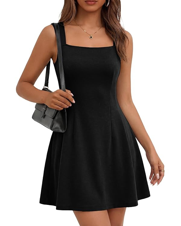 BerryGo Women's Square Neck Sleeveless Mini Dress A Line Graduation Cocktail Party Summer Short D... | Amazon (US)