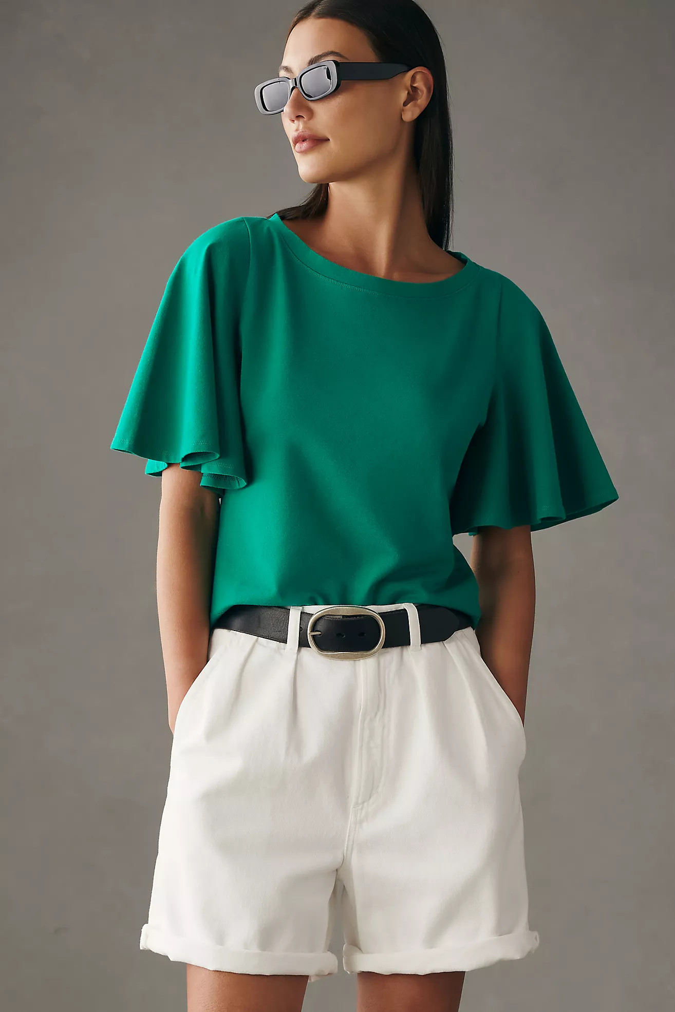 Maeve Structured Flutter-Sleeve Tee | Anthropologie (US)