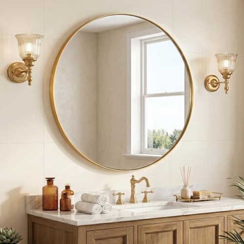 ANDY STAR Champagne Bronze Mirror, Large Round Mirrors for Bathroom, 40 Inch Brushed Gold Round Mirror with Anti-Rust Metal Frame, Heavy Duty, Ideal for Home Remodel | Amazon (US)