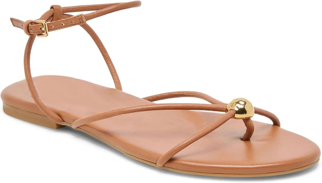 Beaded Strappy Flat Sandals for Women Metal Round Toe Thong Flip Flop Slides Summer Beach Shoes w... | Amazon (US)