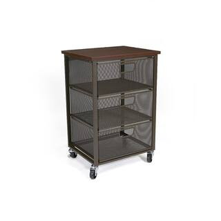 Mind Reader 3 Tier Metal Mesh Mobile Cart in Black with Brown Top 3TMESHC-BLK - The Home Depot | The Home Depot