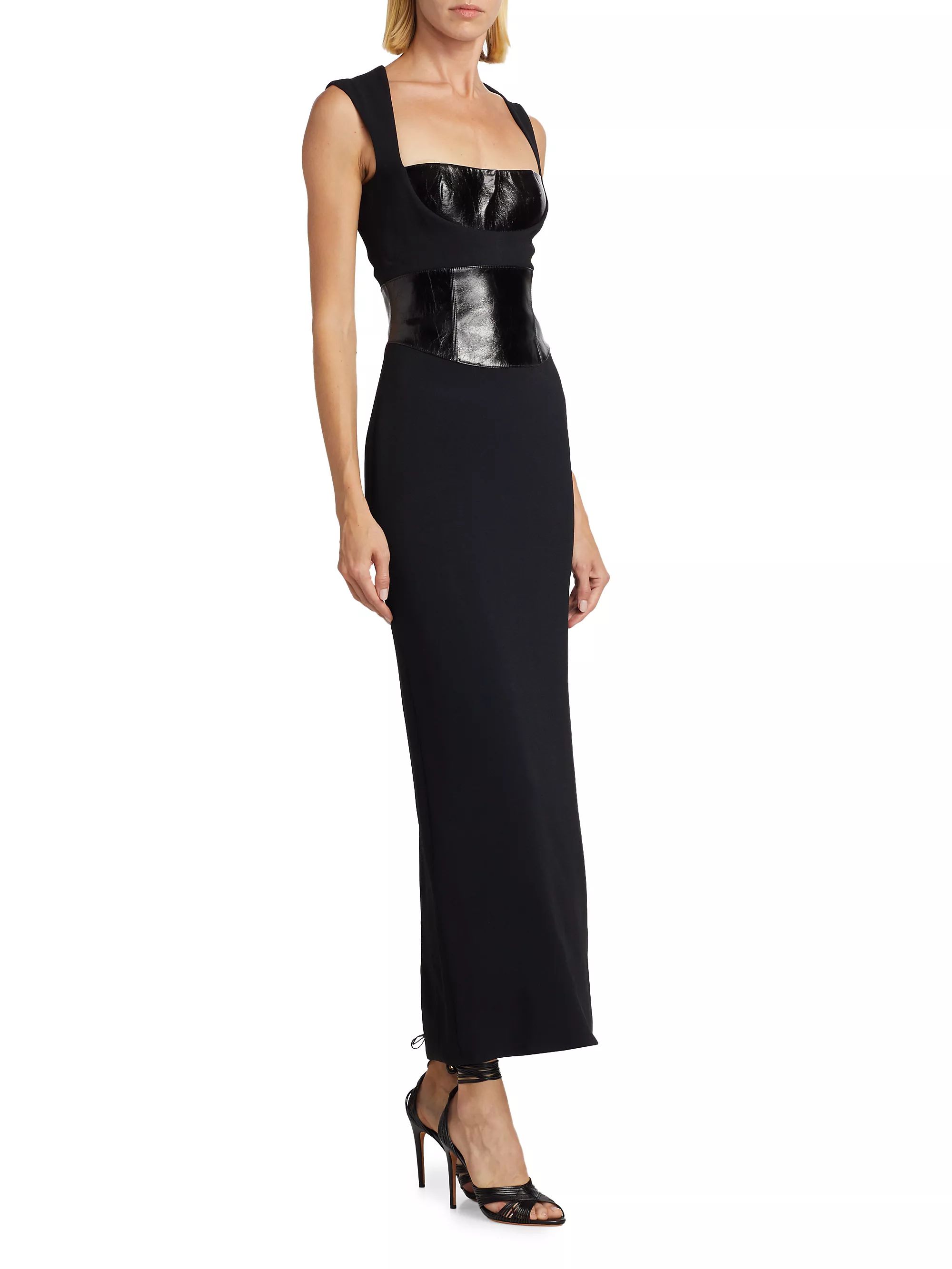 Glazed Leather & Crepe Dress | Saks Fifth Avenue