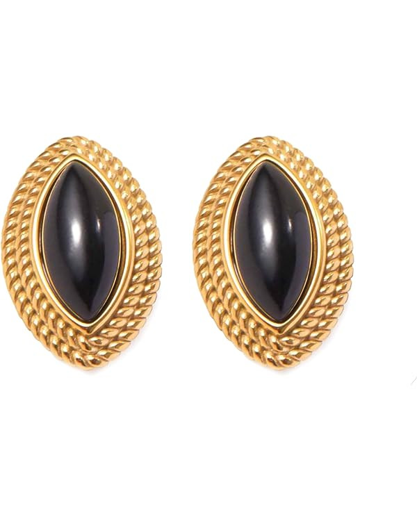 Big Chunky Gold Earrings for Women Vintage Black Oval Earrings Onyx Statement Earrings Trendy Jew... | Amazon (US)