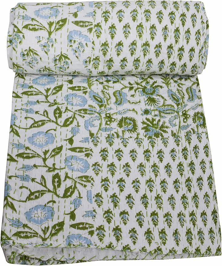 SOMUKARA Patchwork Print Kantha Quilt Indian Block Handmade Cotton Blanket Kantha Bedding Throw Q... | Amazon (US)