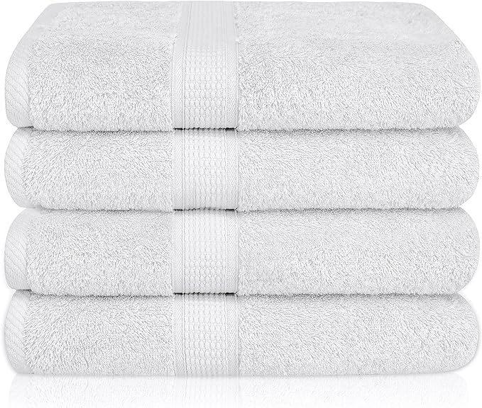 Premium Bamboo Cotton Bath Towels - Natural, Ultra Absorbent and Eco-Friendly 30" X 52" (White) | Amazon (US)