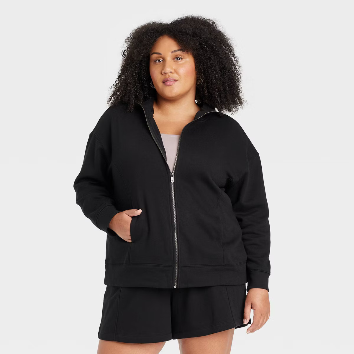 Women's Leisure Zip-Up Hooded Sweatshirt - Ava & Viv™ Black 4X | Target