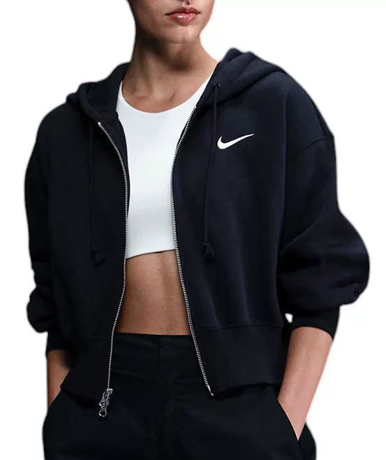 Nike Women's Sportswear Phoenix Fleece Loose Cropped Full-Zip Hoodie, Medium, Black | DICK'S Sporting Goods