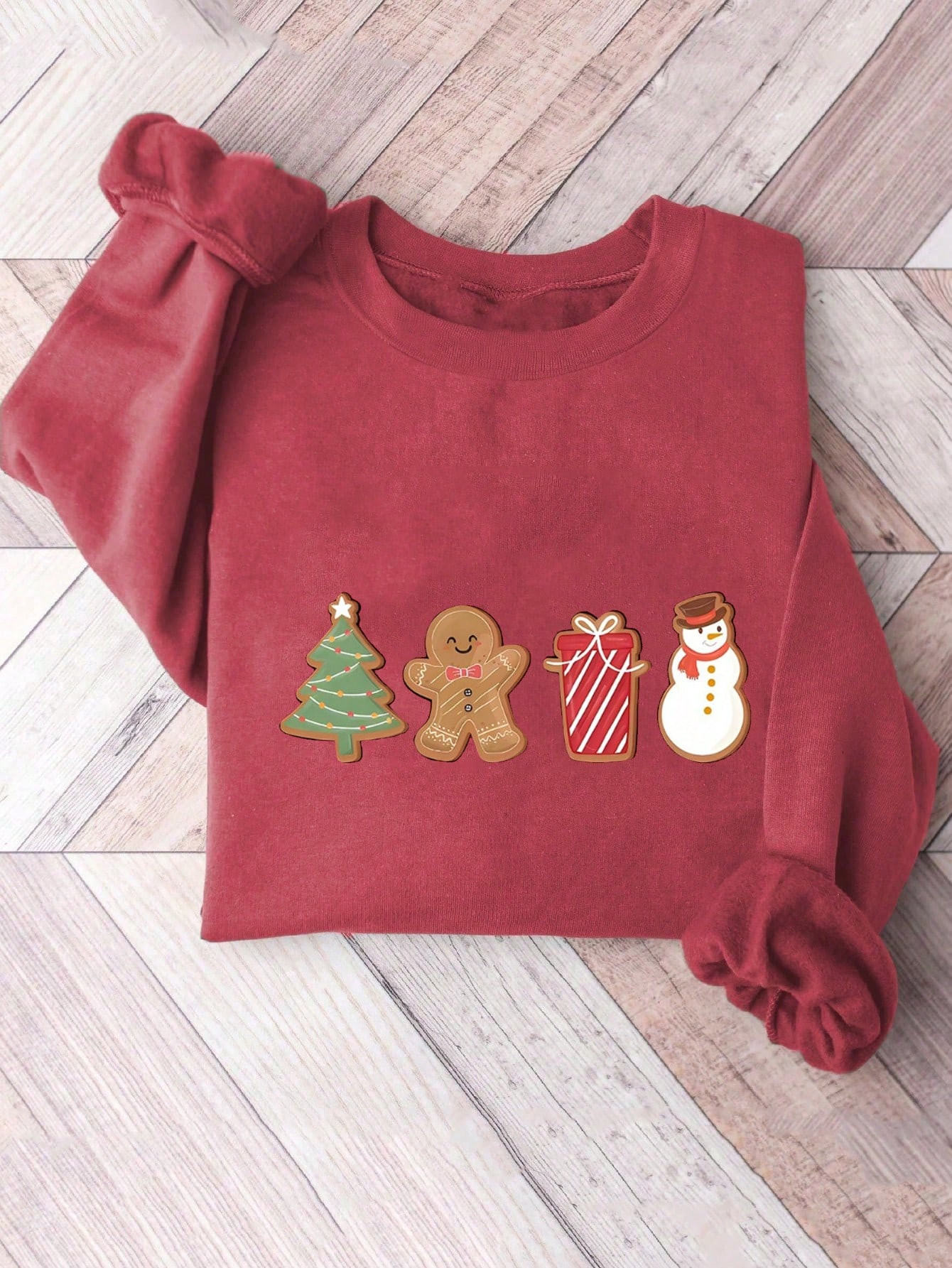 SHEIN EZwear Cute Gingerbread Cookie Sweatshirt, Women's Christmas Sweater, Merry Christmas, Ador... | SHEIN