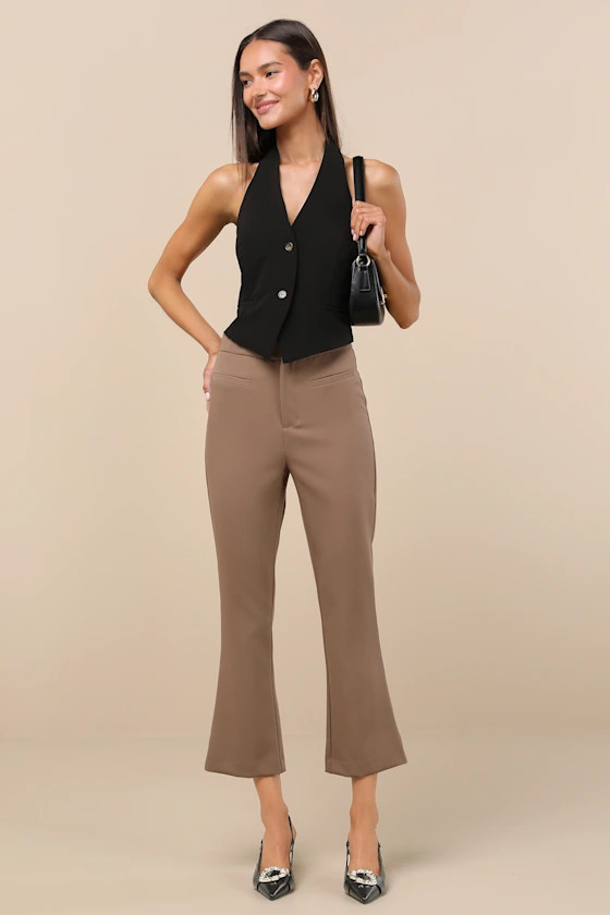 Nalini Light Brown Cropped Flare Trouser Pants | Lulus