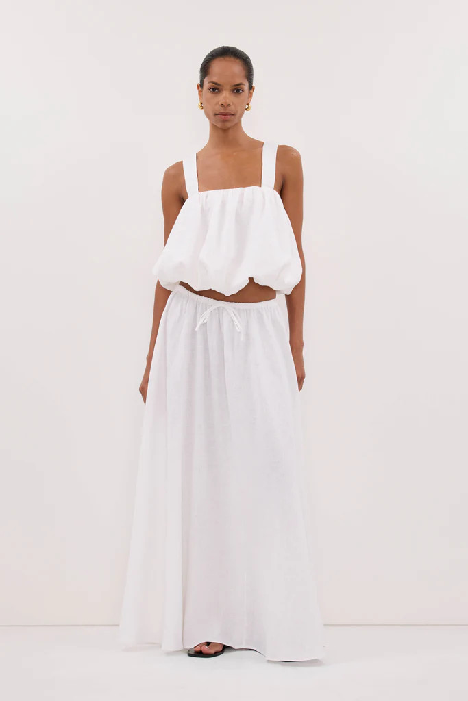 RAVELLO WHITE LINEN MIDI SKIRT | DISSH