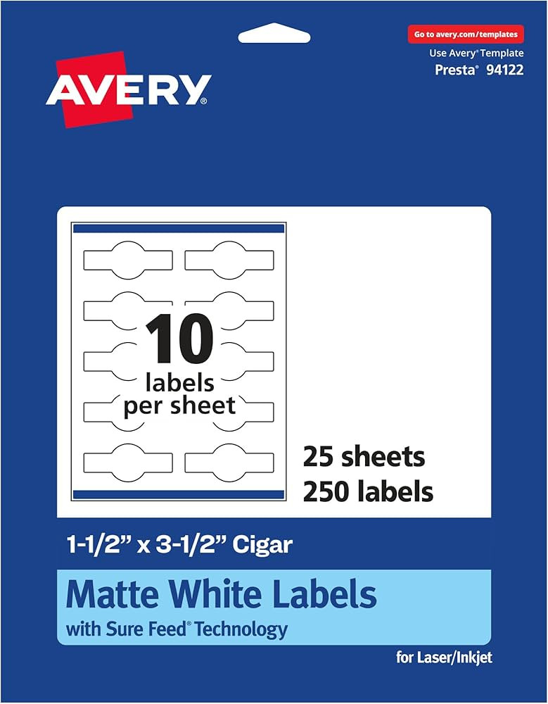 Avery Matte White Cigar Labels with Sure Feed, 1.5" x 3.5", 250 White Labels, Print-to-The-Edge, ... | Amazon (US)