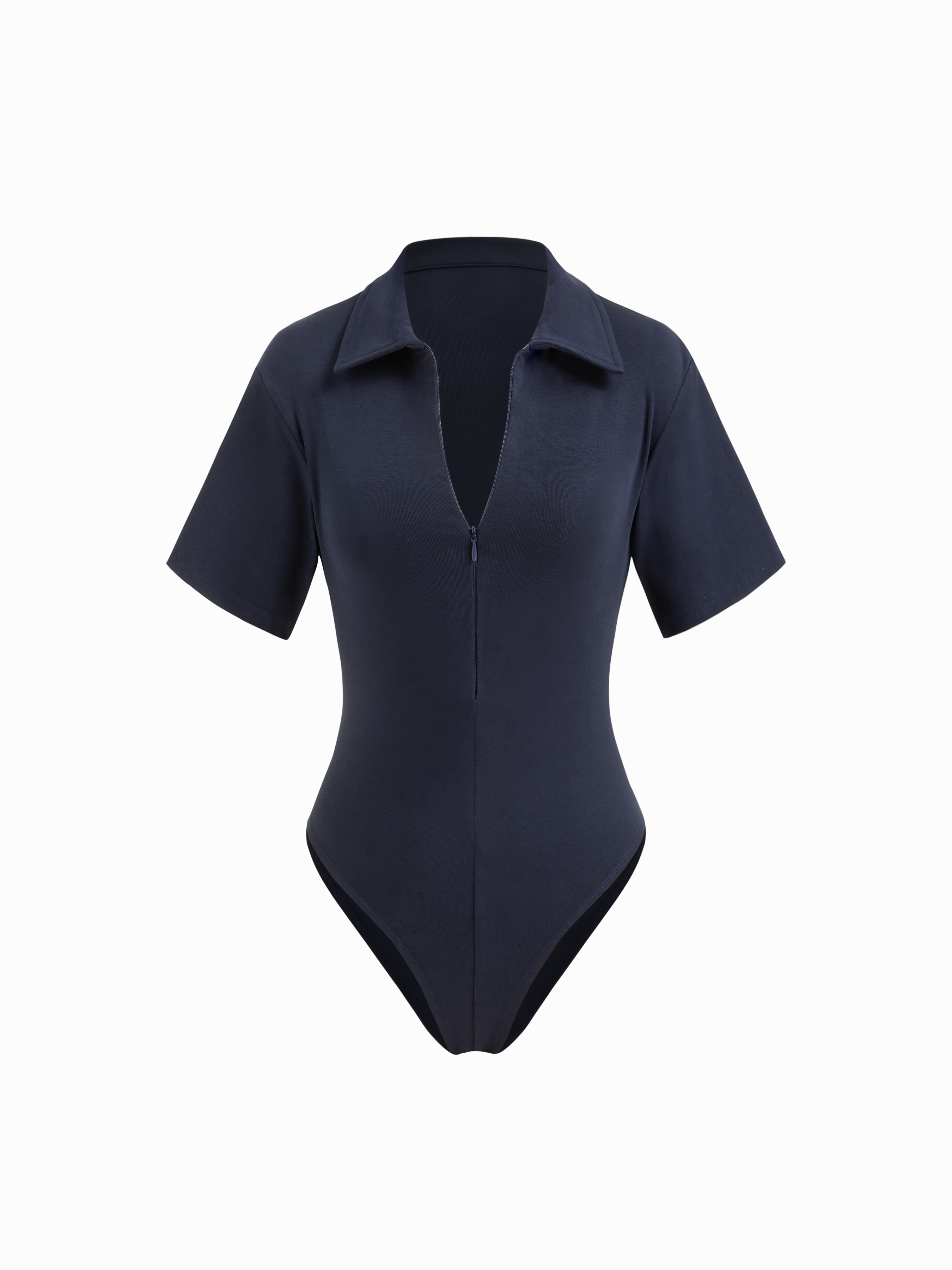Knit Fabric Cotton-blend Collar Zipper Bodysuit For Work | Cider