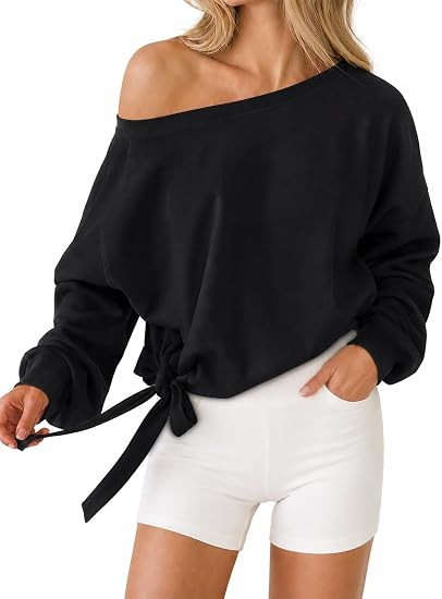 Remidoo Womens Off The Shoulder Sweatshirt Dolman Long Sleeve Side Tie Tops | Oversized, Bawting ... | Amazon (US)