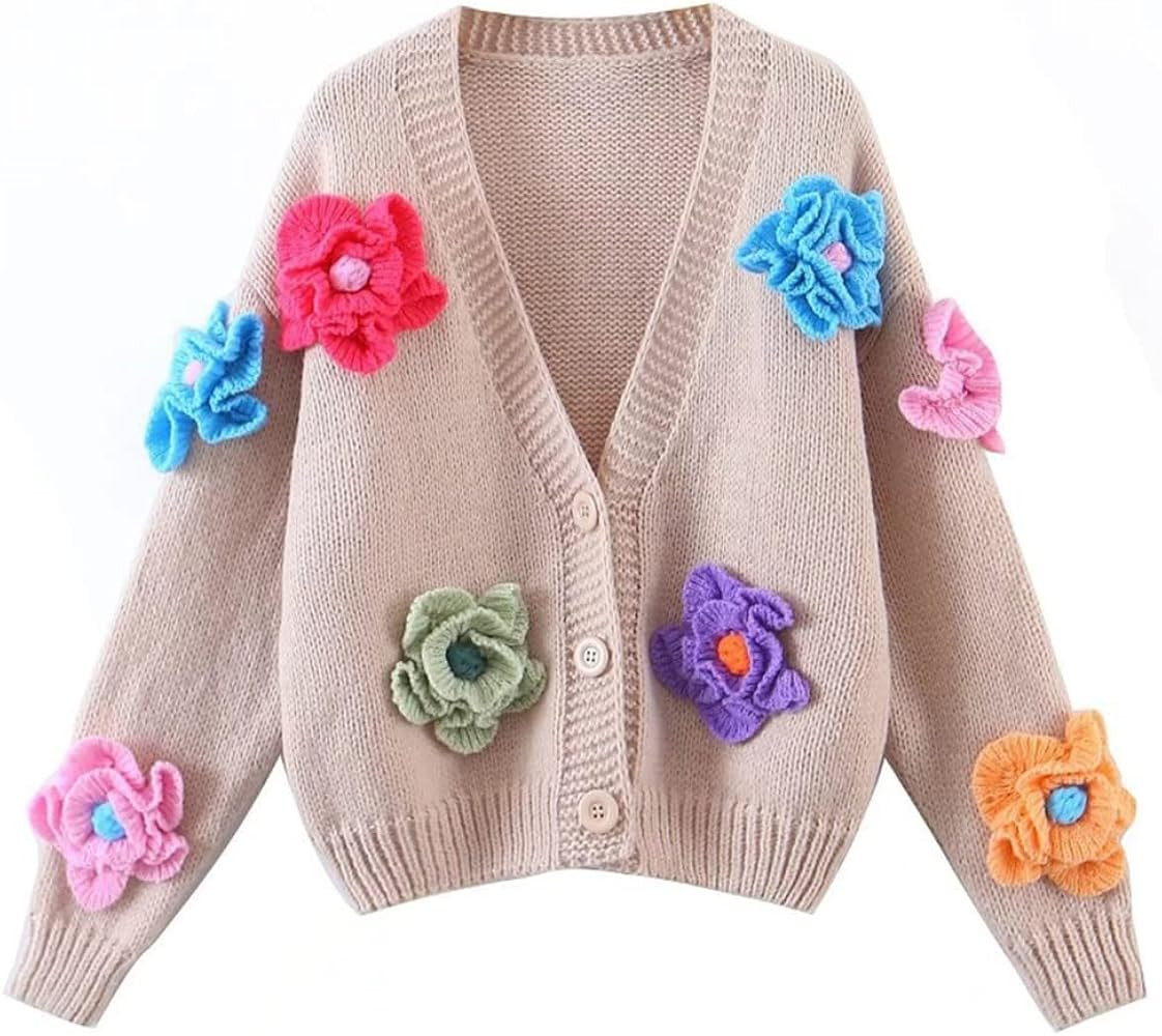 HOULENGS Women's Strawberry Print Button Down Long Sleeve V Neck Crop Cardigan Sweater | Amazon (US)