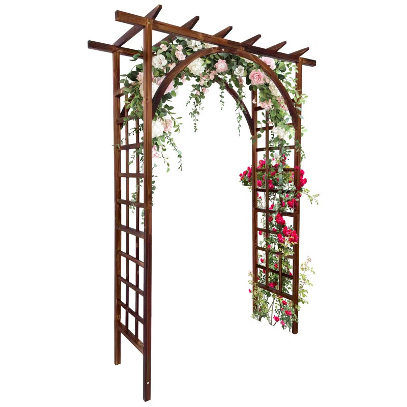 7 Ft Wooden Garden Arbor Trellis, Solid Fir Wood Arbor with Arch Top and Flat Top Design for Clim... | Wayfair North America