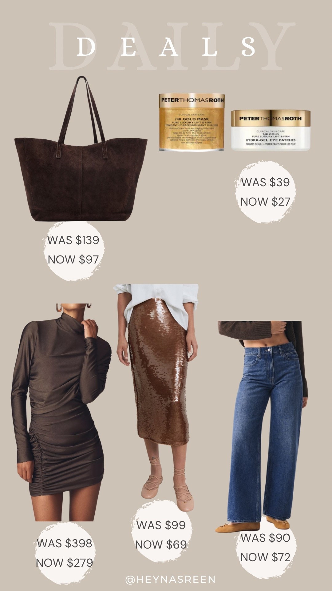 Daily deals on Mango suede tote, Peter Thomas Roth duo, Abercrombie jeans, Mango sequin midi skirt, Anthropologie mini dress 