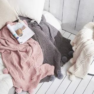 Knit Pom Pom Blanket | YesStyle Global