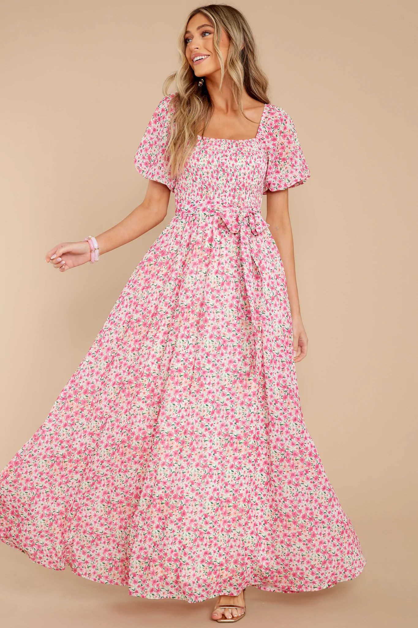 Showers Of Roses Pink Floral Print Maxi Dress | Red Dress 