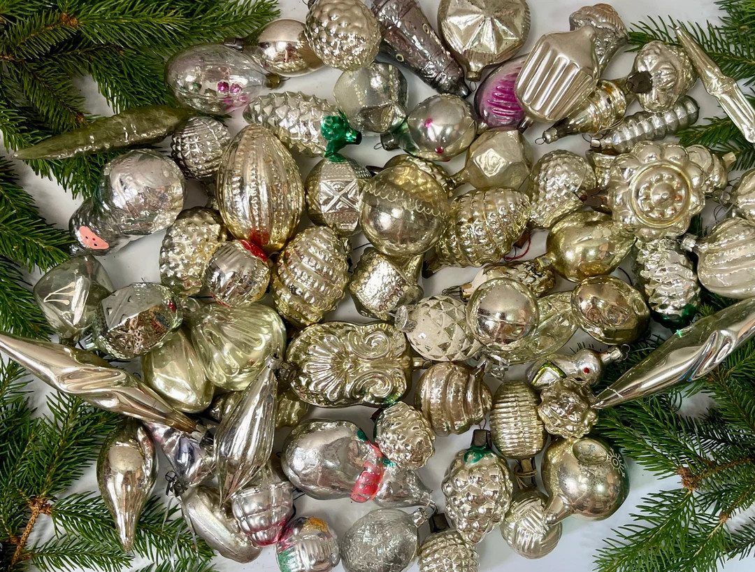20 Silver Christmas Glass Ornaments Antique Xmas Home Decor Silver 1950s Christmas Decoration Vin... | Etsy (US)