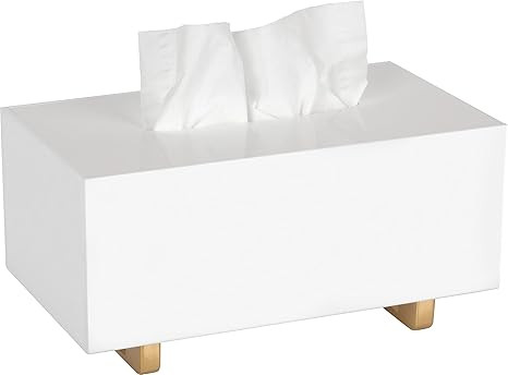 YoBa 3mm Thick Acrylic Tissue Box Holder Rectangular White Tissue Box Dispenser with Gold Plated ... | Amazon (US)