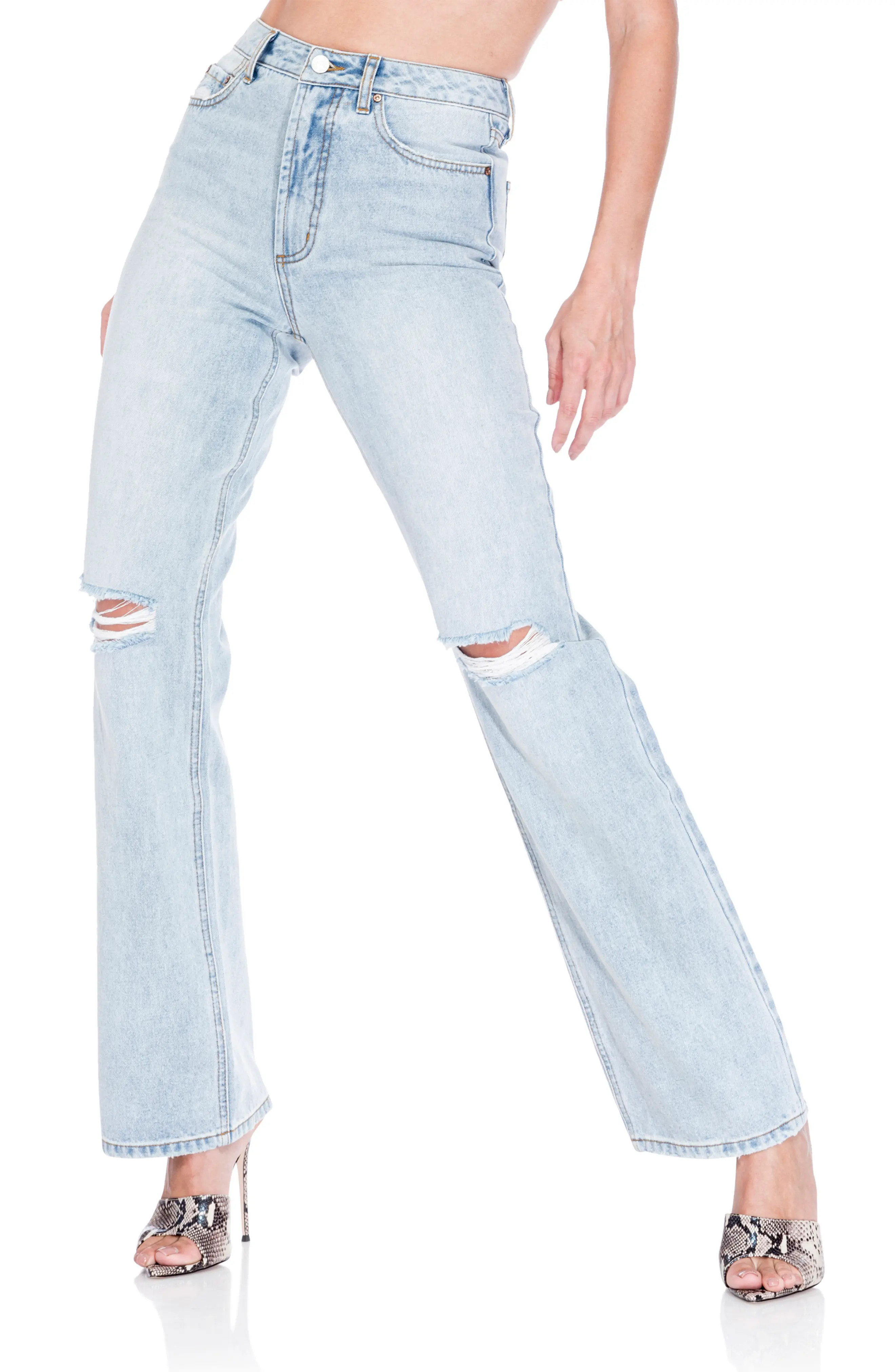 AFRM Oden Ripped High Waist Wide Leg Jeans in Lapis Wash at Nordstrom, Size 27 | Nordstrom