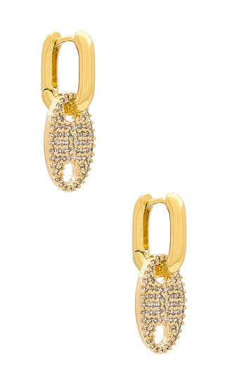 joolz by Martha Calvo Keeping Tabs Pave Earrings in Metallic Gold. | Revolve Clothing (Global)