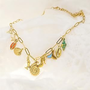 JNF Cute Boho Charm Necklace for Women Paperclip Chain Necklace Sun Moon Star Coin Heart Flower B... | Amazon (US)