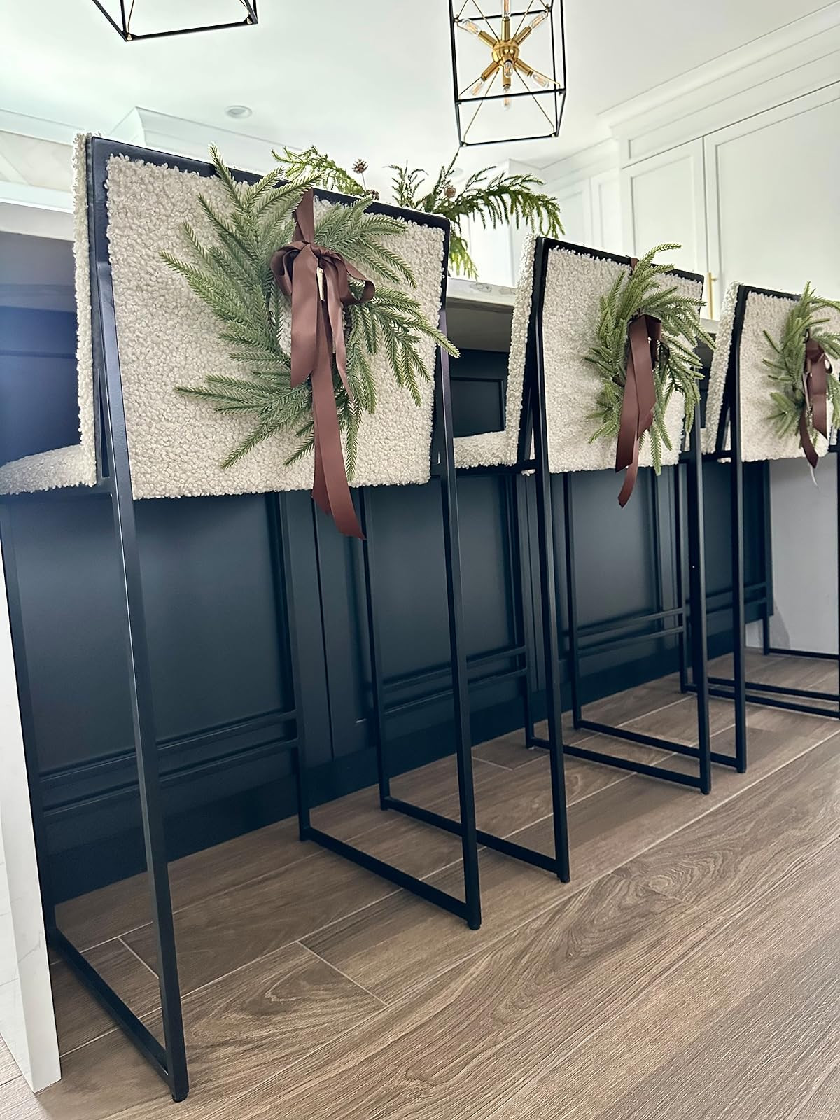 Mini wreaths on fabric counter stools! Holiday decor. Christmas decor. | Amazon (US)