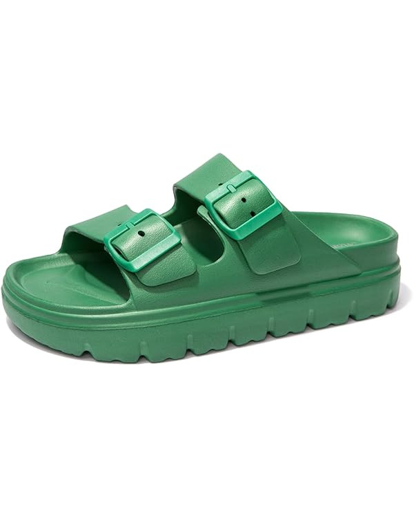 FUNKYMONKEY Women's Comfort Slides Double Buckle Adjustable EVA Flat Sandals | Amazon (US)