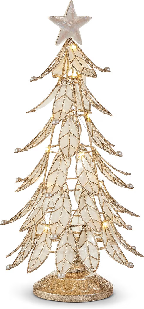 One Holiday Way 15.5-Inch Vintage LED Lighted Gold Glittered Metal, Capiz Shell & Glass Christmas Tree for Tabletop Decor – Xmas Figurine Table Mantle Shelf Decoration | Amazon (US)